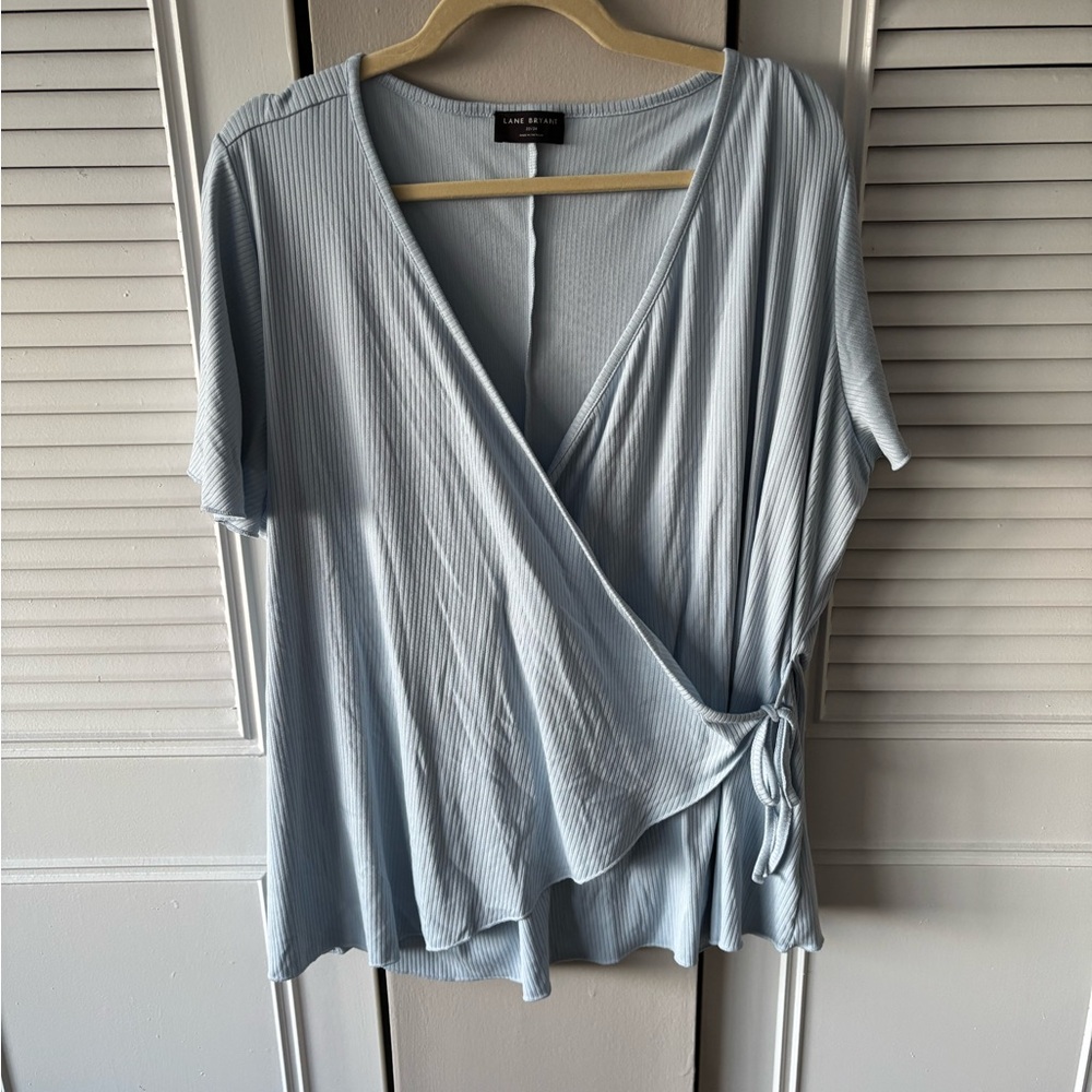 Lane Bryant Soft Blue Ribbed Wrap Blouse